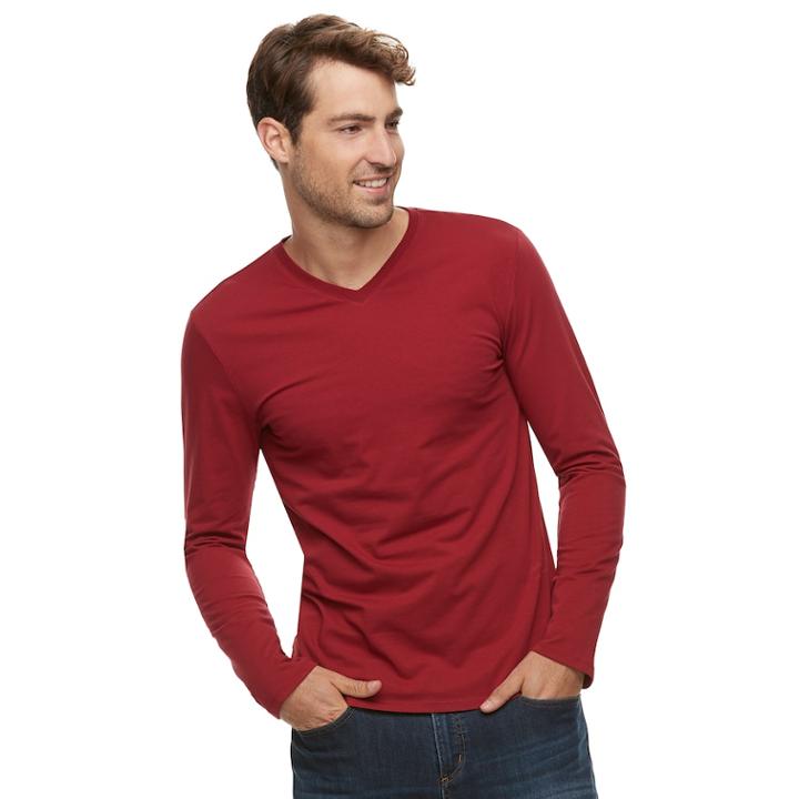 Men's Apt. 9&reg; Premier Flex Solid V-neck Tee, Size: Medium, Red