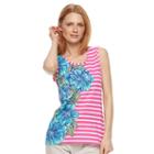 Women's Caribbean Joe Floral Striped Tank, Size: Medium, Med Purple