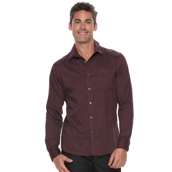 Men's Apt. 9&reg; Slim-fit Herringbone Stretch Button-down Shirt, Size: Large Slim, Red