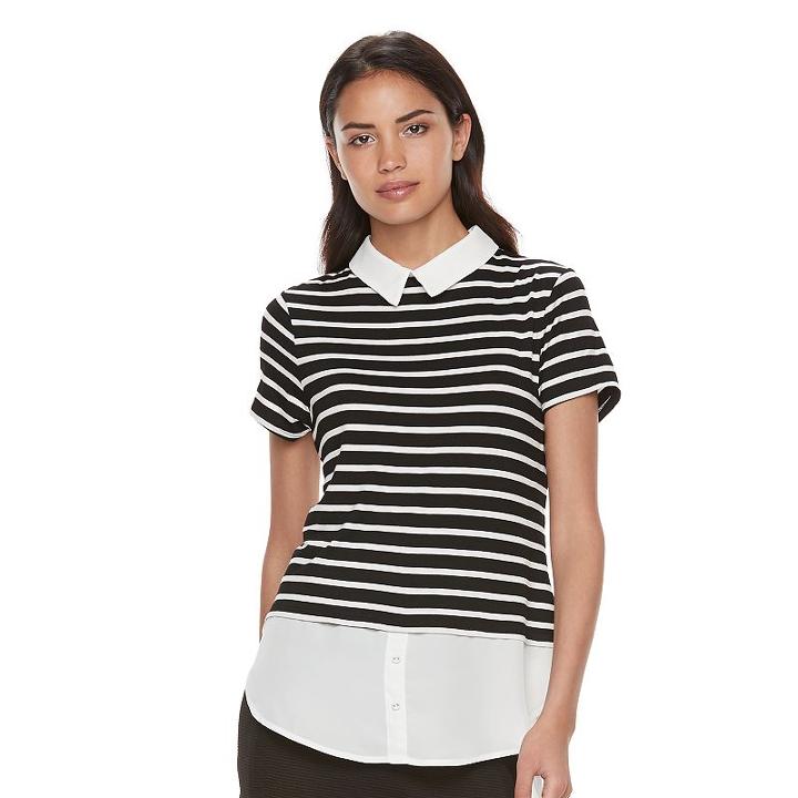 Women's Elle&trade; Mock-layer Striped Top, Size: Xs, Black