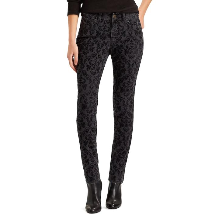 Petite Chaps Flocked Stretch Skinny Jeans, Women's, Size: 8 Petite, Black