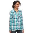 Women's Sonoma Goods For Life&trade; Essential Plaid Flannel Shirt, Size: Xxl, Turquoise/blue (turq/aqua)