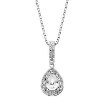 Diamond Essence Crystal & Diamond Accent Sterling Silver Teardrop Pendant Necklace - Made With Swarovski Crystals, Women's, White