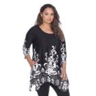 Plus Size White Mark Scroll Shark-bite Tunic, Women's, Size: 1xl, Black