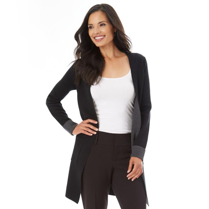 Women's Apt. 9&reg; Open-front Long Cardigan, Size: Medium, Black Charcoal