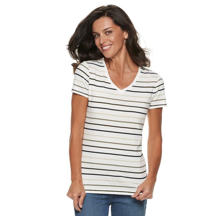 Women's Croft & Barrow&reg; Essential Classic V-neck Tee, Size: Xl, White
