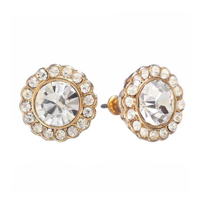 Lc Lauren Conrad Gold Tone Simulated Crystal Round Frame Stud Earrings, Women's, Multicolor
