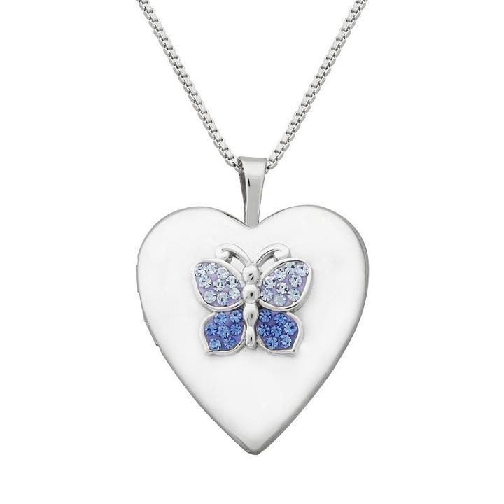 Sterling Silver Butterfly Locket Necklace - Made With Swarovski Cubic Zirconia, Women's, Blue