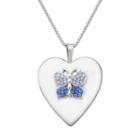 Sterling Silver Butterfly Locket Necklace - Made With Swarovski Cubic Zirconia, Women's, Blue