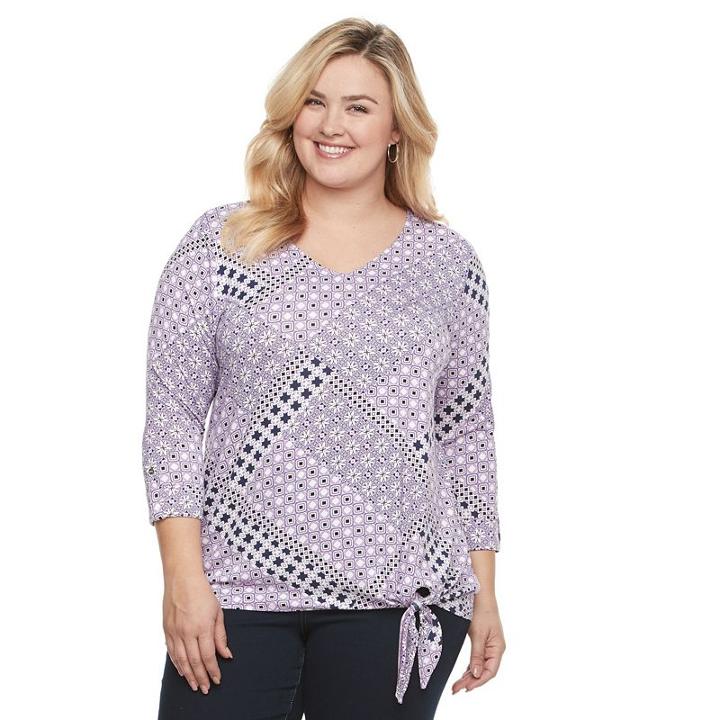 Plus Size Croft & Barrow&reg; Side-tie V-neck Tee, Women's, Size: 1xl, Purple