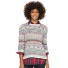 Petite Chaps Fairisle Crewneck Sweater, Women's, Size: S Petite, Grey
