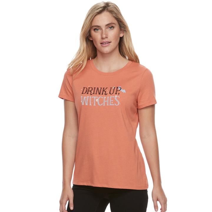 Women's Halloween Graphic Crewneck Tee, Size: Small, Med Orange
