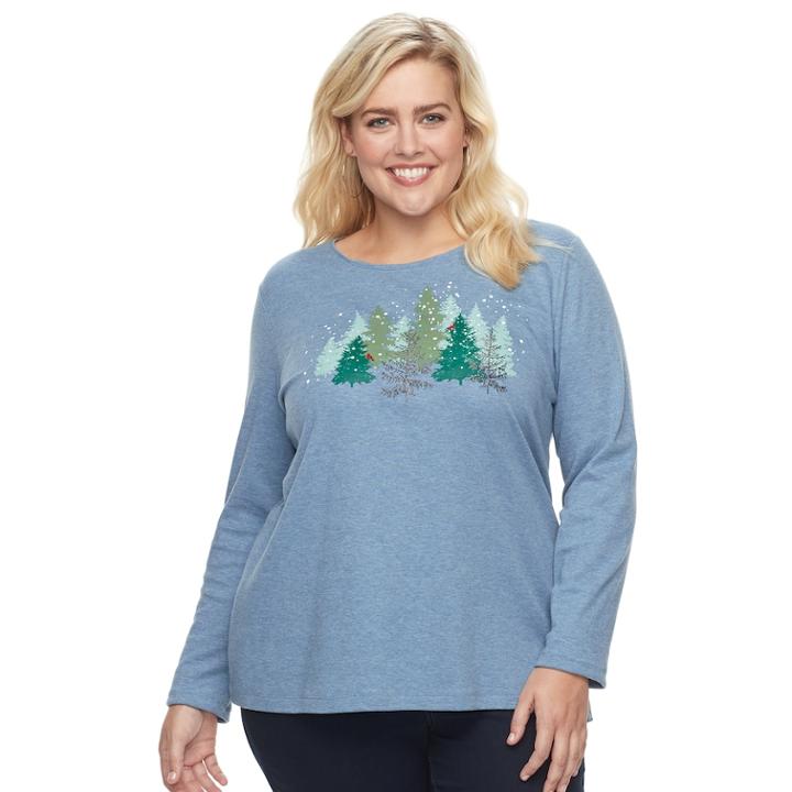 Plus Size Croft & Barrow&reg; Holiday Spirit Tee, Women's, Size: 0x, Med Blue