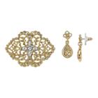 Downton Abbey Filigree Pin & Teardrop Earring Set, Teens, White