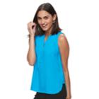 Petite Dana Buchman Crepe Splitneck Tank, Women's, Size: M Petite, Turquoise/blue (turq/aqua)