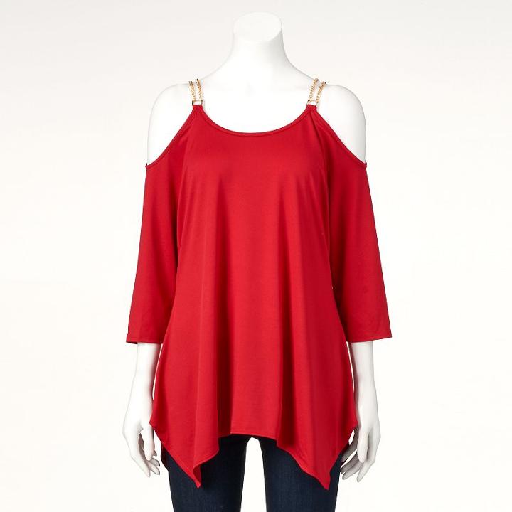 Women's Double Click Chain Cold-shoulder Top, Size: Large, Red