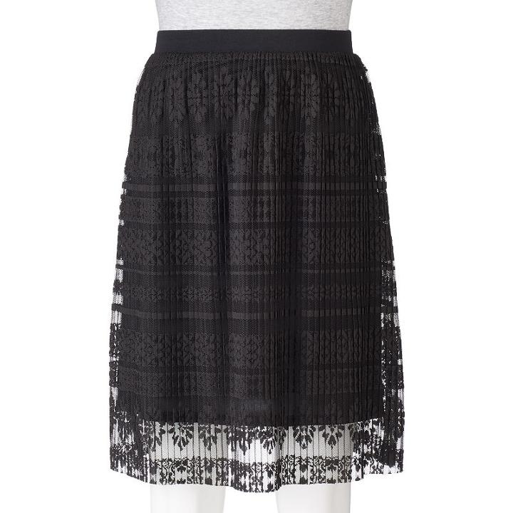 Juniors' Joe B Pleated Lace Skirt, Girl's, Size: Large, Black