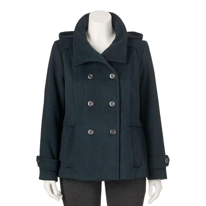 Juniors' Plus Size Pink Envelope Double Breasted Hooded Jacket, Girl's, Size: 1xl, Green