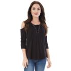 Juniors' Iz Byer California Lace-up Cold Shoulder Top, Teens, Size: Medium, Black