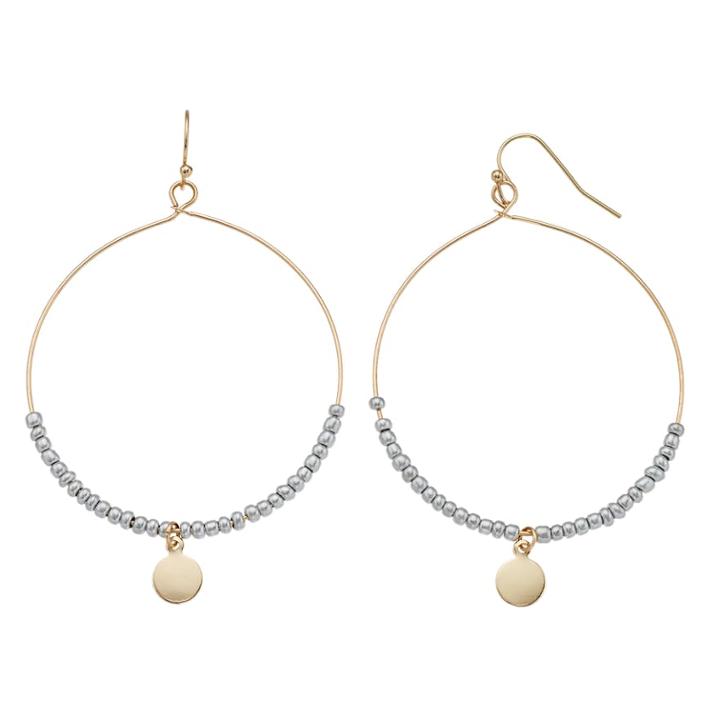 Lc Lauren Conrad Beaded Nickel Free Hoop Drop Earrings, Women's, Grey