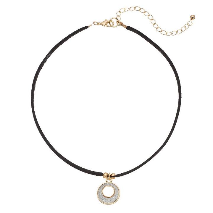 Apt. 9&reg; Glittery Circle Faux Suede Choker Necklace, Women's, Black