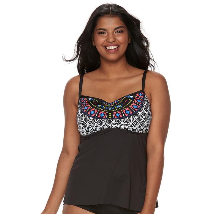 Plus Size Apt. 9 Geometric Tankini Top, Women's, Size: 3xl, Black