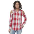 Juniors' So&reg; Cold Shoulder Pleated Shirt, Girl's, Size: Xl, Dark Pink