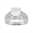Cubic Zirconia Scalloped 10k Gold Engagement Ring Set, Women's, Size: 5, White