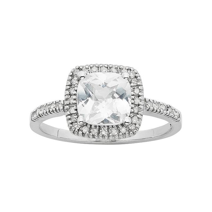Lab-created White Sapphire & 1/5 Carat T.w. Diamond 10k White Gold Halo Ring, Women's, Size: 7