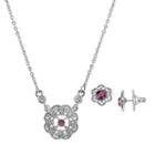 Downton Abbey Flower Necklace & Stud Earring Set, Women's, Size: 16, Purple