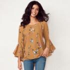 Women's Lc Lauren Conrad Bell-sleeve Top, Size: Small, Beig/green (beig/khaki)