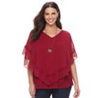 Plus Size Apt. 9&reg; Ruffled Yoryu Top With Necklace, Women's, Size: 2xl, Dark Red