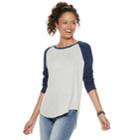 Juniors' So&reg; Long Sleeve Baseball Tee, Teens, Size: Small, White