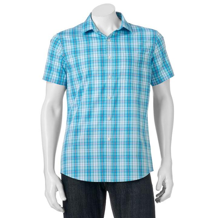 Men's Apt. 9&reg; Slim-fit Patterned Stretch Button-down Shirt, Size: Large Slim, Blue (navy)