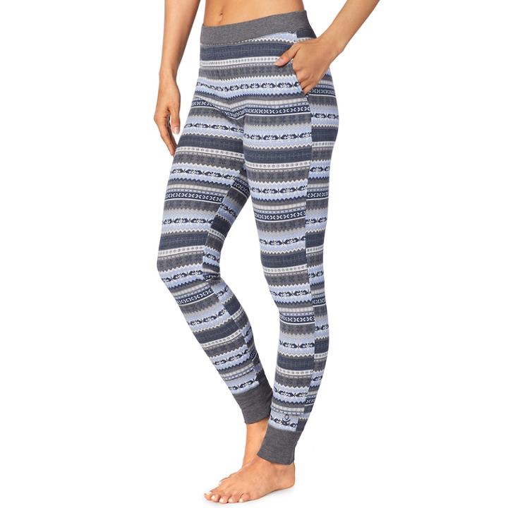 Women's Cuddl Duds Strecth Waffle Thermal Leggings, Size: Large, Light Blue
