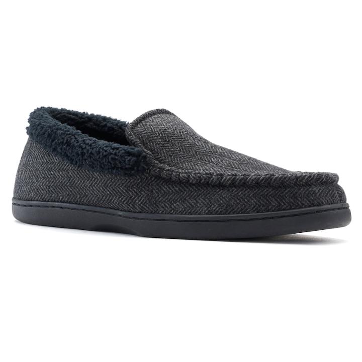 Men's Urban Pipeline Herringbone Moccasin Slippers, Size: Large, Black
