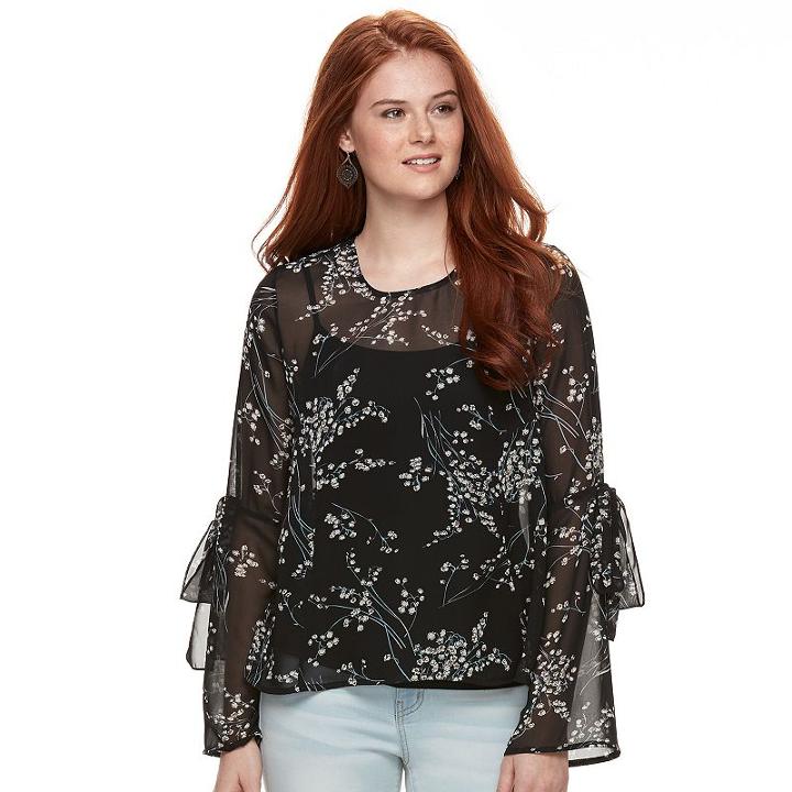 Juniors' Cloudchaser Tie-sleeve Top, Teens, Size: Small, Dark Grey