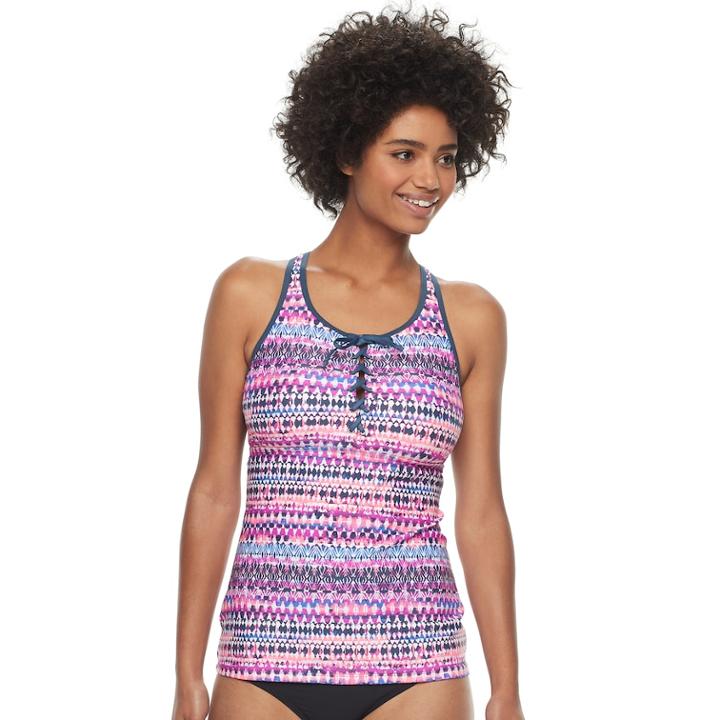 Women's Free Country Strappy Lace-up Tankini Top, Size: Medium, Med Red