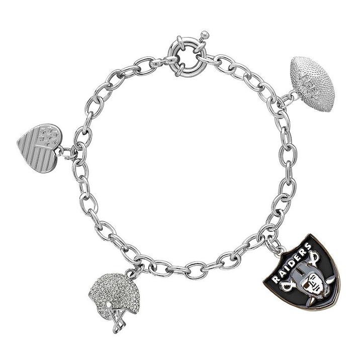 Oakland Raiders Charm Bracelet, Women's, Size: 7.5, Grey