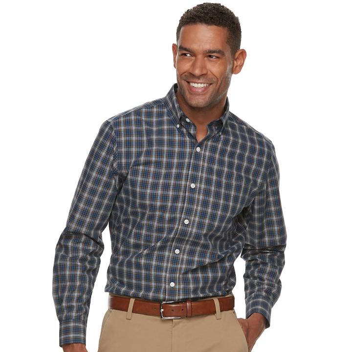 Men's Croft & Barrow&reg; Classic-fit Plaid Easy-care Button-down Shirt, Size: Medium, Dark Grey