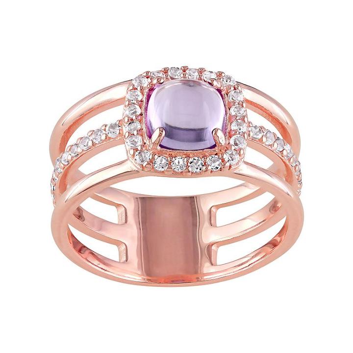Amethyst & White Topaz Sterling Silver Triple Row Halo Ring, Women's, Size: 7, Purple