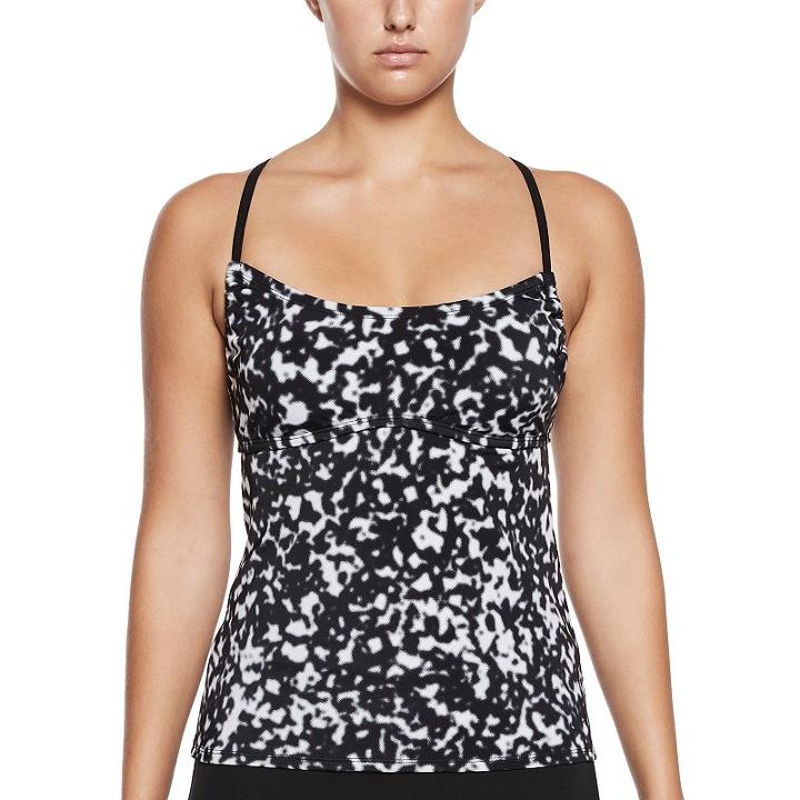 Women's Nike Oxidize Splatter Crossback Tankini Top, Size: Medium, Black