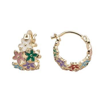 Junior Jewels Brass Flower Hoop Earrings - Kids, Girl's, Multicolor