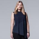 Plus Size Simply Vera Vera Wang Asymmetrical Mixed-media Tank, Women's, Size: 0x, Blue (navy)