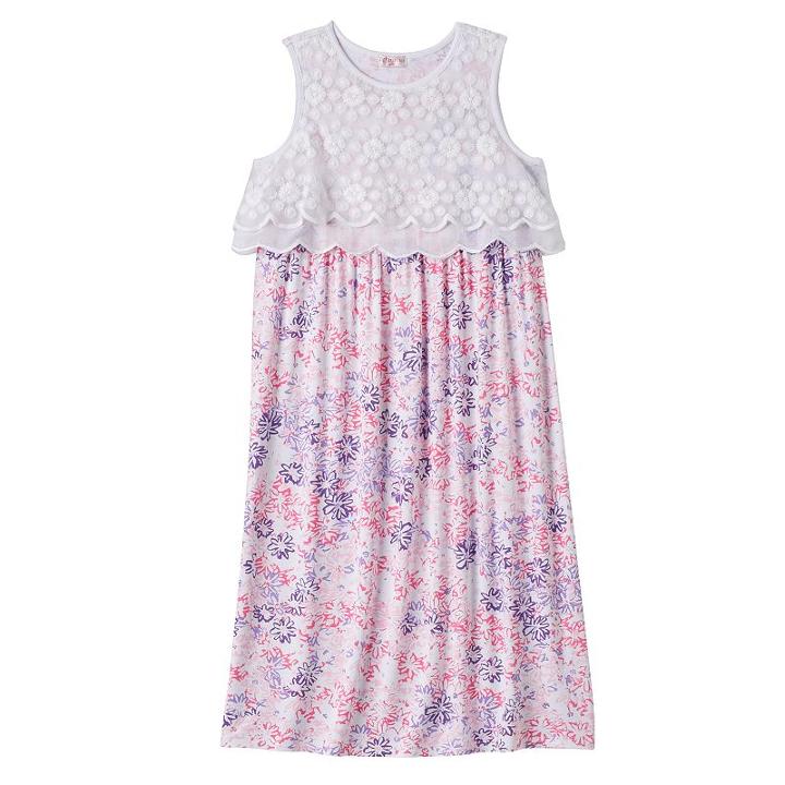 Girls 4-6x Design 365 Lace & Floral Popover Maxi Dress, Girl's, Size: 4, Light Pink