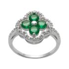 Sterling Silver Diamond Accent And Simulated Emerald 4-leaf Clover Ring, Women's, Size: 7, Green