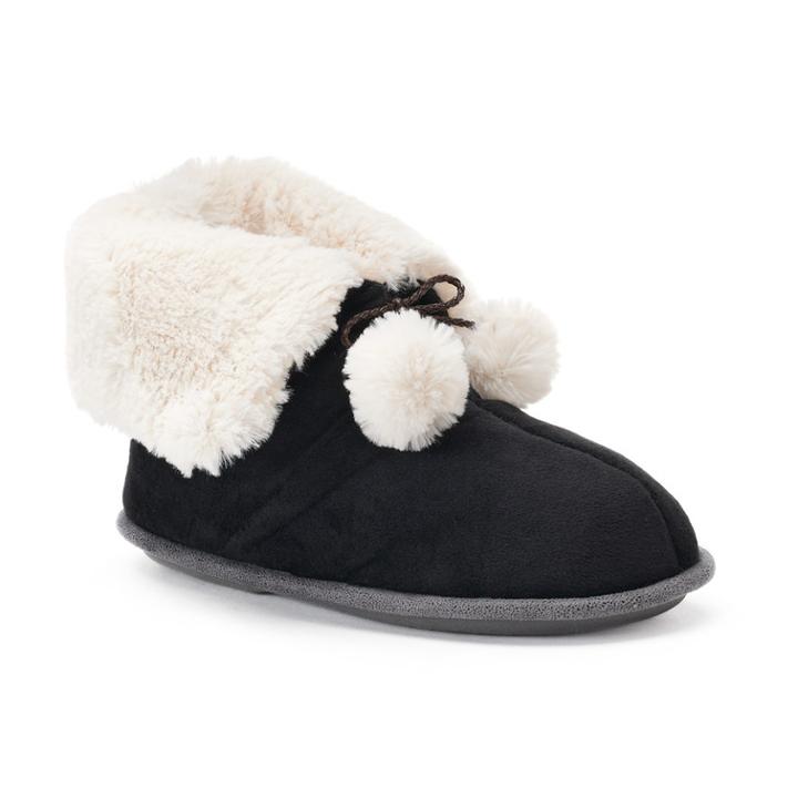 Cuddl Duds Women's Pom Pom Bootie Slippers, Size: Medium, Black