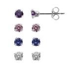 Charming Girl Sterling Silver Stud Earring Set - Made With Swarovski Cubic Zirconia - Kids, White