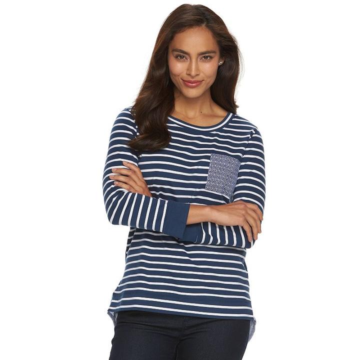 Women's Caribbean Joe Shirt Tail Striped Top, Size: Small, Blue Other