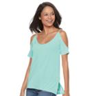 Juniors' So&reg; Cross-back Cold Shoulder Tee, Girl's, Size: Xl, Turquoise/blue (turq/aqua)